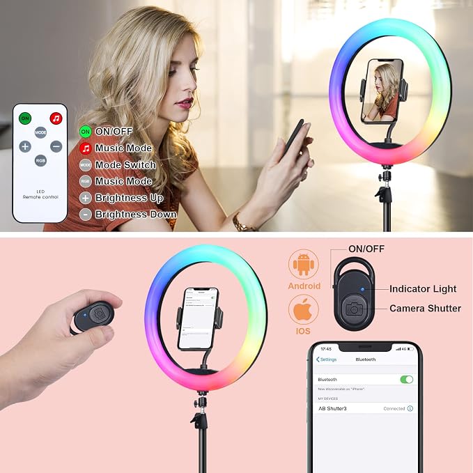 10" Selfie Ring Light with 73" Tripod Stand & 1 Phone Holder, LED Camera - Image 8