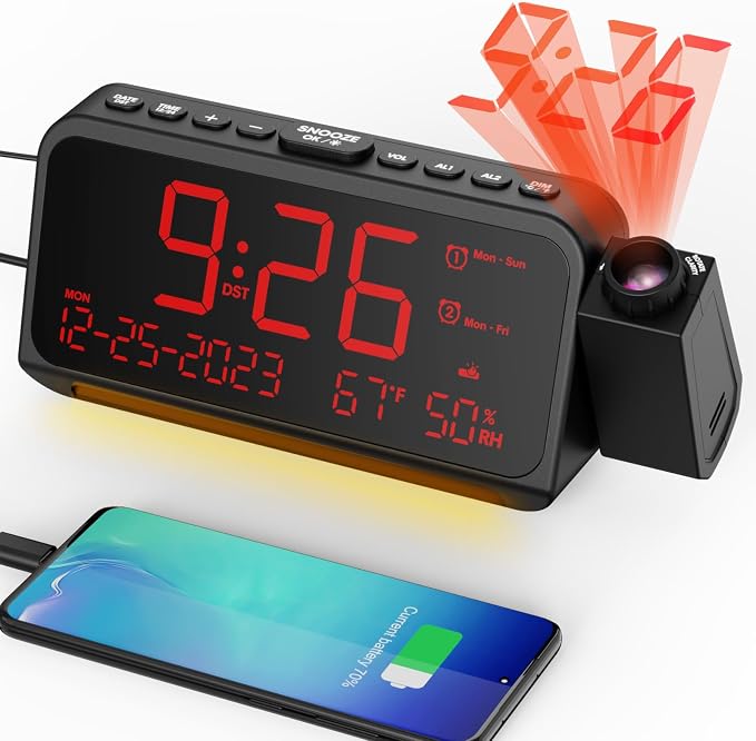 Projection Alarm Clock for Bedroom Ceiling, Digital Clock Projector by Mesqool