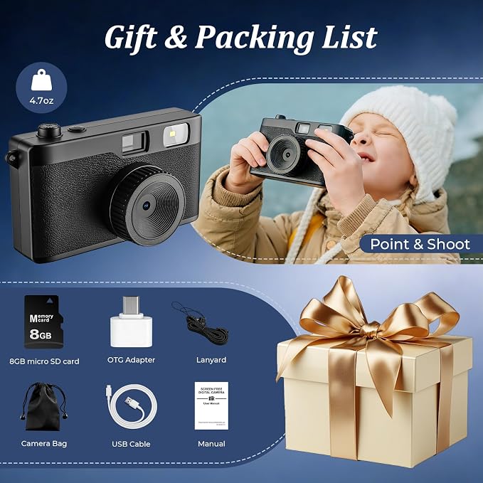 Screen Free Digital Camera, Reusable 12MP Vintage Digital Camera - Image 7