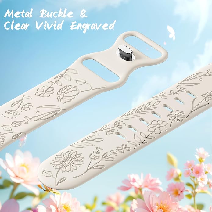 SNBLK 6 Pack Floral Engraved Bands Compatible - Image 3