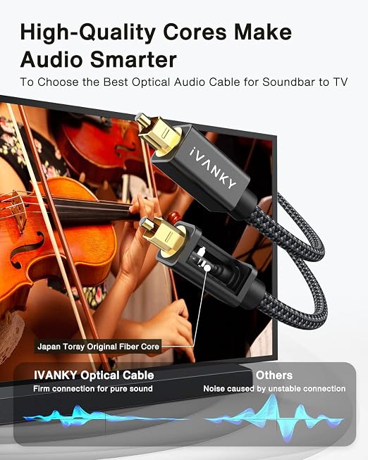 IVANKY Optical Audio Cable 6ft/1.8M, Nylon Braided, 24K Gold-Plated, Slim Metal - Image 4