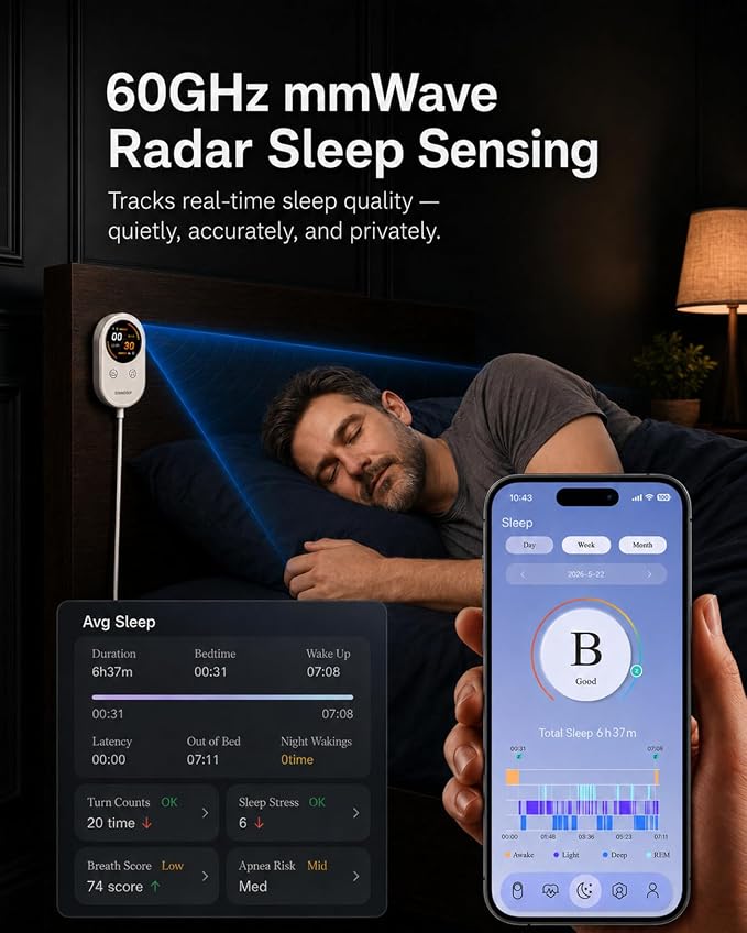 Contactless Smart Sleep Tracker, Bedside Sleep Monitor Wellness Device - Image 2