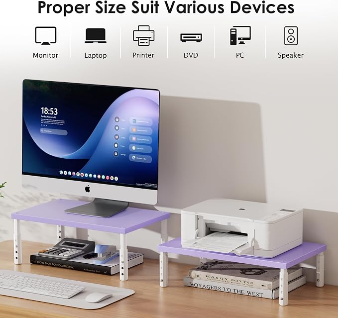 ECOLOVI Wood Computer Laptop Monitor Stand Riser, 4-Height Adjustable Desk - Image 3