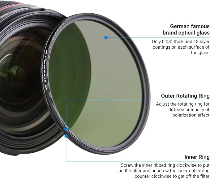 JJC Professional 40.5mm Circular Polarizer Polarizing Filter HD 18-Layer CPL - Image 4
