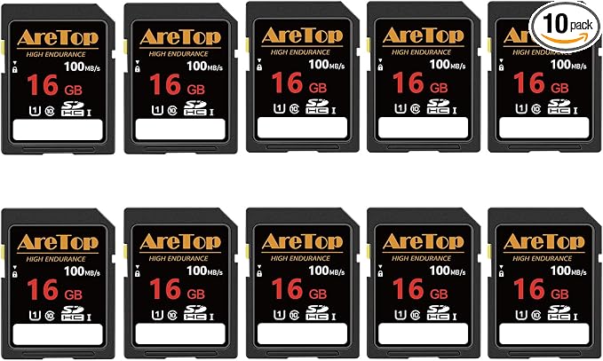AreTop SD Card 16GB, 10 Pack UHS-I Class 10 SDHC Memory Card, 10 Pack 16GB Full by AreTop