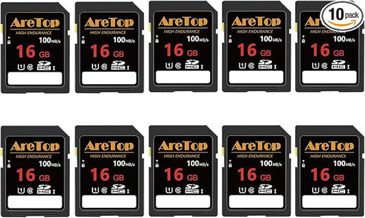 AreTop SD Card 16GB, 10 Pack UHS-I Class 10 SDHC Memory Card, 10 Pack 16GB Full by AreTop