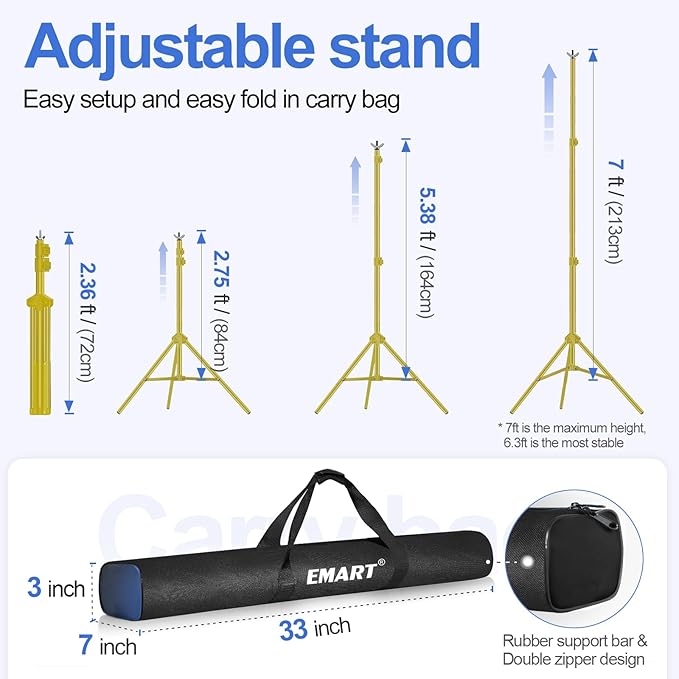 EMART Backdrop Stand 10x7ft Photo Studio Adjustable Background Stand Support kit - Image 3