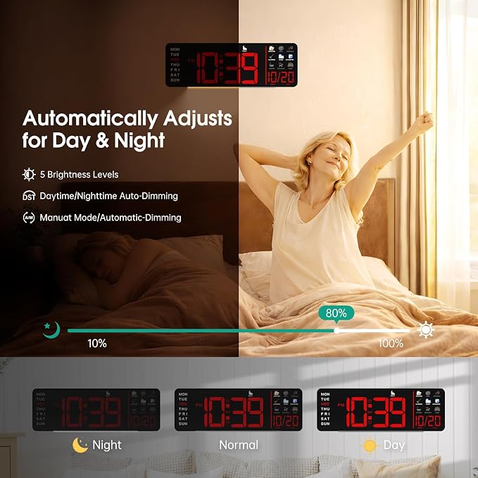 Hoifen Clock with Day and Date for Seniors, Remote Control, Night Light - Image 6