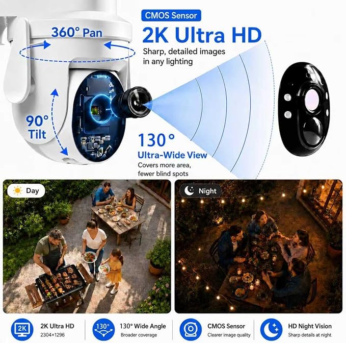 2K Solar Security Wireless Camera Outdoor, 2 Pack 2.4Ghz WiFi Battery Camera - Image 5