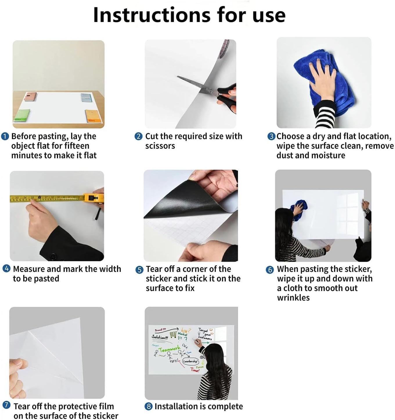 Magnetic Whiteboard Contact Paper, 18" x 39" Stick on Magnetic Dry Erase White Board Sticker on Wall, Easy to Write for Drawing, School, Office, Kitchen Fridge