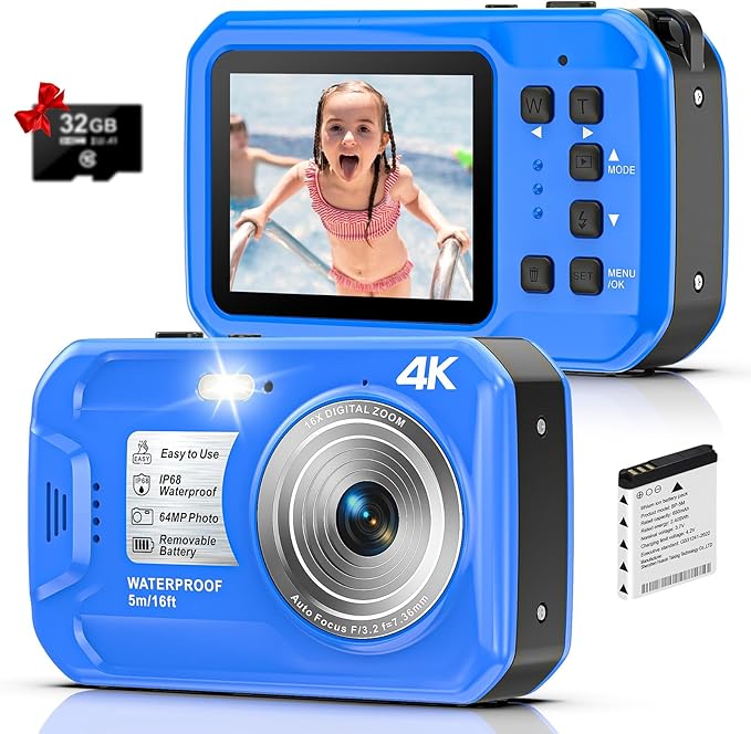 4K 64MP Floatable Underwater Camera, 16FT Waterproof Autofocus Digital Camera by Yifecial