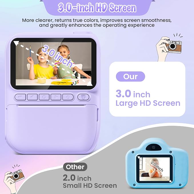 Kids Camera Instant Print, 3.0" HD 32MP Kids Camera Christmas Birthday Gifts - Image 2