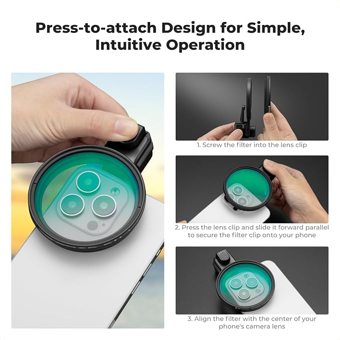 K&F CONCEPT 67mm Press-on ND2-32 Phone Lens Filter Kit, 16/15/14/13/12 Pro/Pro - Image 5