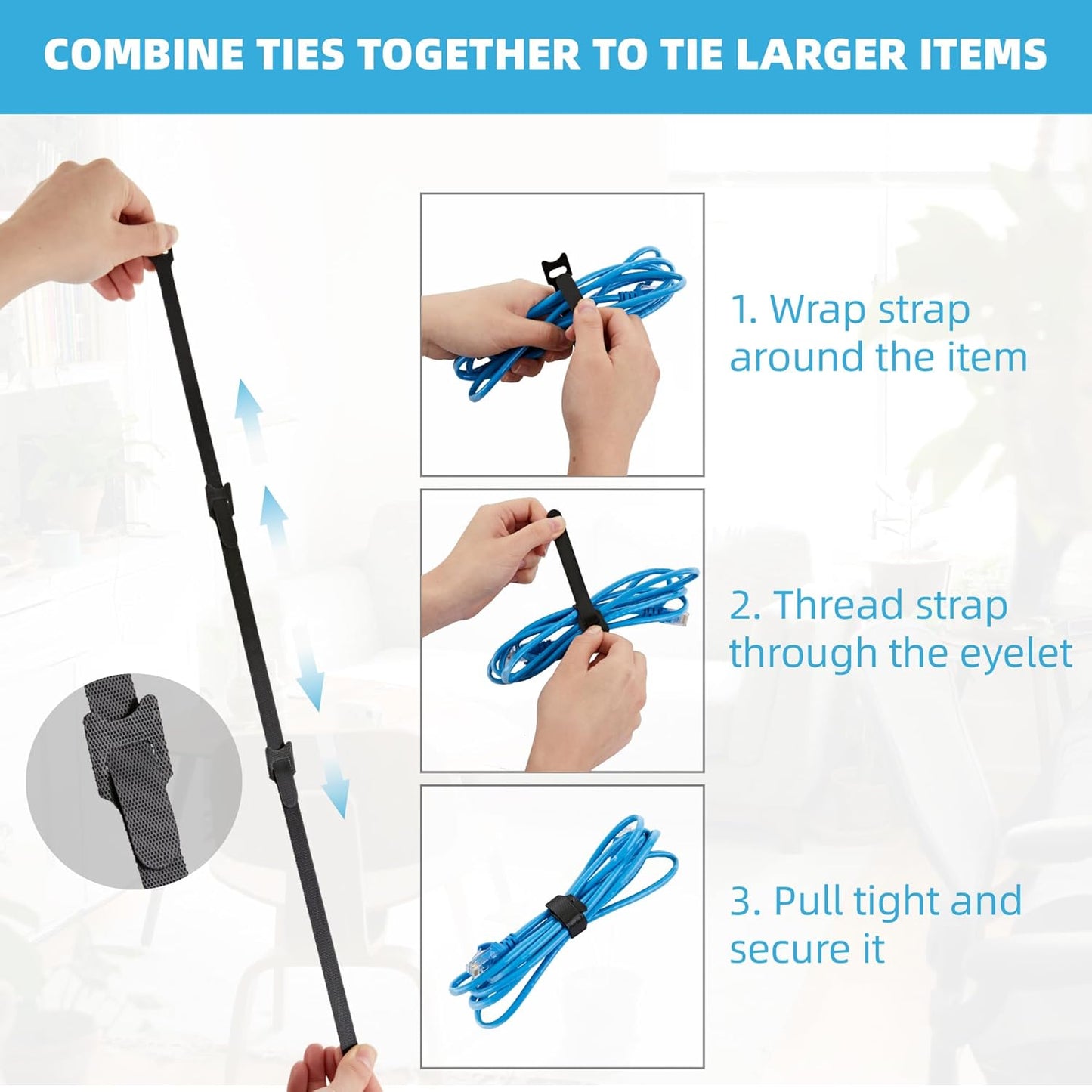 150 PCS Fastening Cable Ties Reusable, Multi-purpose 8 in Cable Management Ties with Hook and Loop, Adjustable Cord Ties for Organizing Home, Office and Data Centers, 5 Colors
