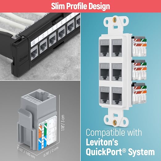 Everest 90° Angled RJ45 Cat6 Keystone Jacks 100-Pack in Gray - Image 6