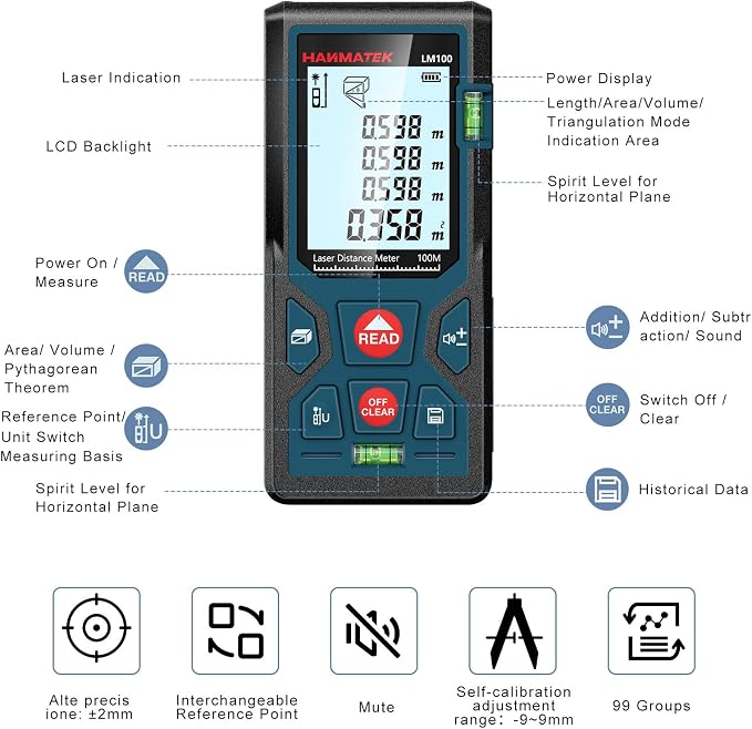 328ft/100m Laser Measure Ft/in/M Switching LM100 Laser Measurement Tool Devices - Image 2