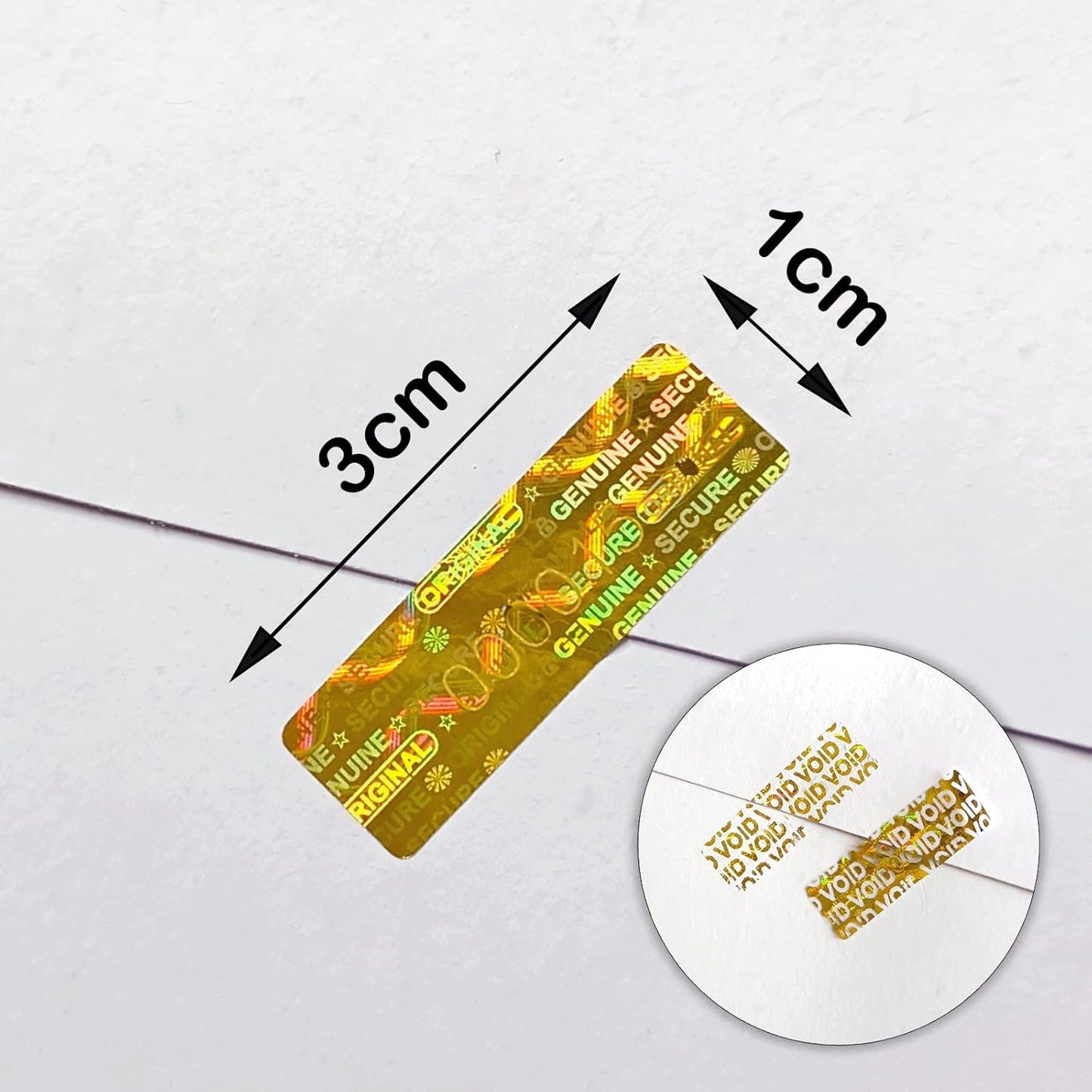 380pcs Hologram Tamper Proof Stickers Security Labels Genuine Warranty Void Seal Tamper evident Original Sticker with Unique Serial Number (1.2x0.4inch,Gold)