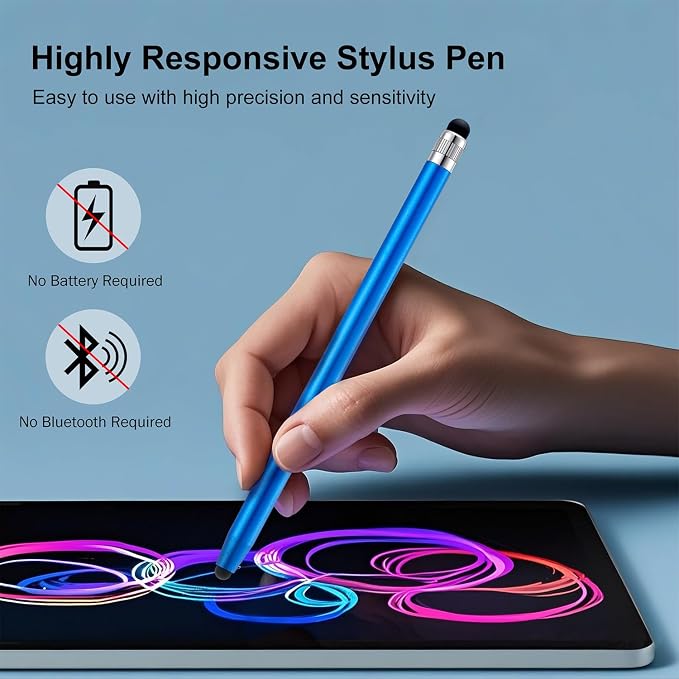 LINFANC 12Pcs Blue Stylus Pen for Touchscreen, 2-in-1 High Precision & - Image 2