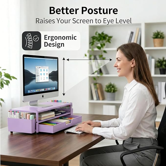 ECOLOVI Desk Organizer and Accessories, 2-Tier Computer Monitor Stand Rise - Image 4