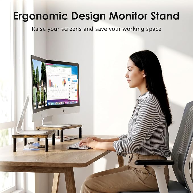 ECOLOVI Adjustable Wood Computer Monitor Stand Riser, Office Desk Organizer and - Image 7