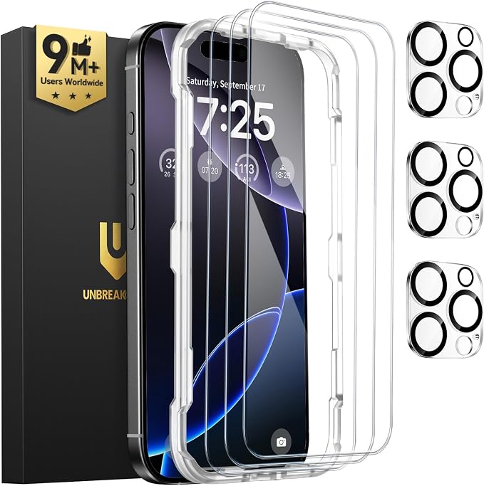 UNBREAKcable iPhone 16 Pro Screen Protector 3-Pack, Upgraded Dual-Tempered by UNBREAKcable