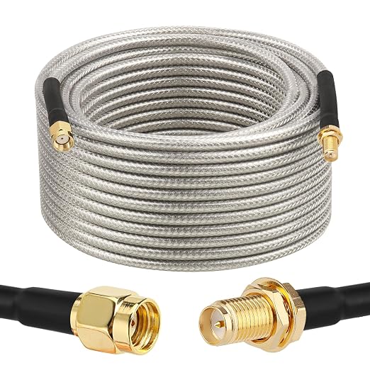 RP-SMA Male to RP-SMA Female Bulkhead Cable 50FT, RG58 Coaxial Cable by XRDS-RF