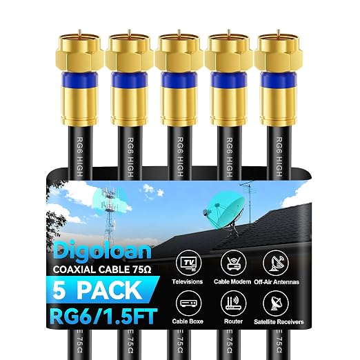 Coaxial Cable 1.5ft 5 Pack, RG6 Coax Cable Cord Extender by Unknown