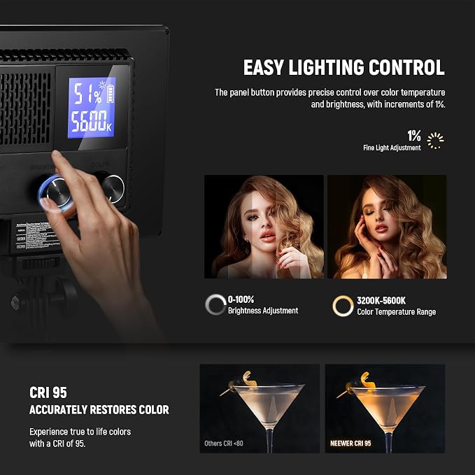 Neewer 9" LED Video Light Panel, Dimmable DSLR Camera Soft Lighting, 4000mAh - Image 3