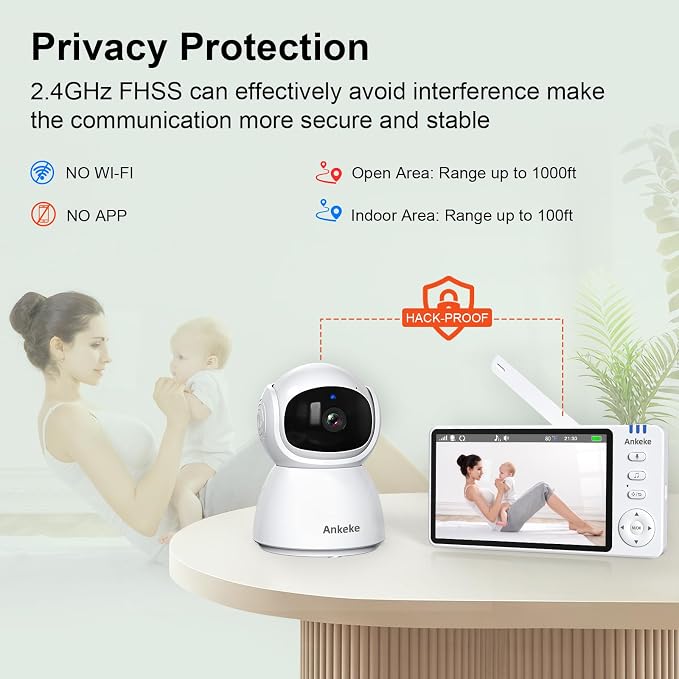 Baby Monitor with Camera and Audio, No WiFi Baby Monitor with 5" IPS LCD Screen - Image 3