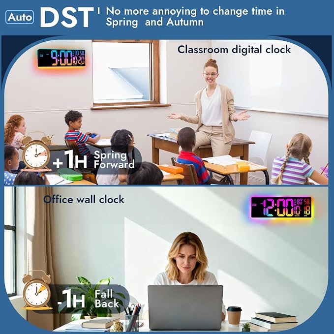 16.5" Large Digital Wall Clock: 13 RGB Night Lights Giant LED Display - Image 5