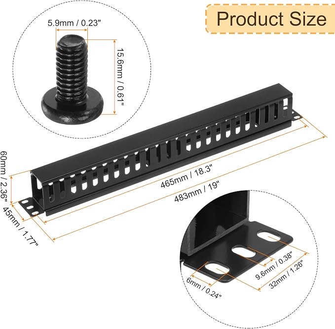 PATIKIL 1U 19 Inch Cable Manager, 4 Pack 24 Slot Horizontal Rack Mount Wire - Image 2