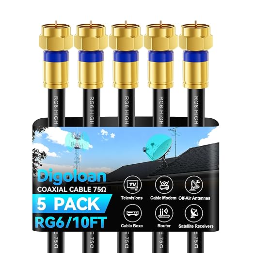 Coaxial Cable 10ft 5 Pack, RG6 Coax Cable Cord Extender by Unknown