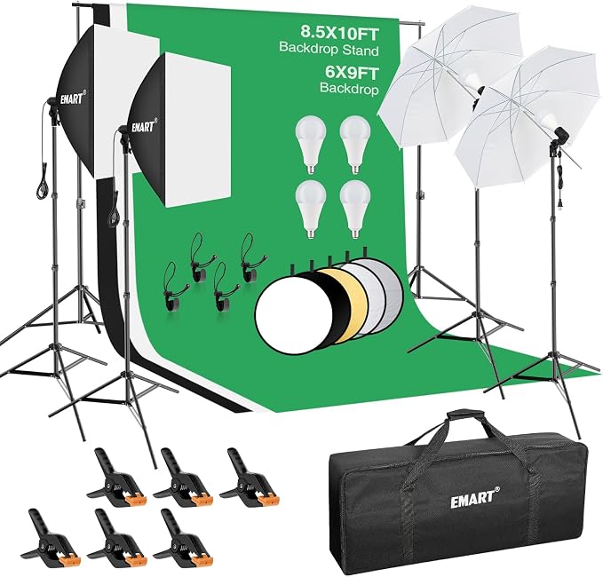 EMART 8.5 x 10 ft Backdrop Support System, Professional Photography Lighting Kit by EMART