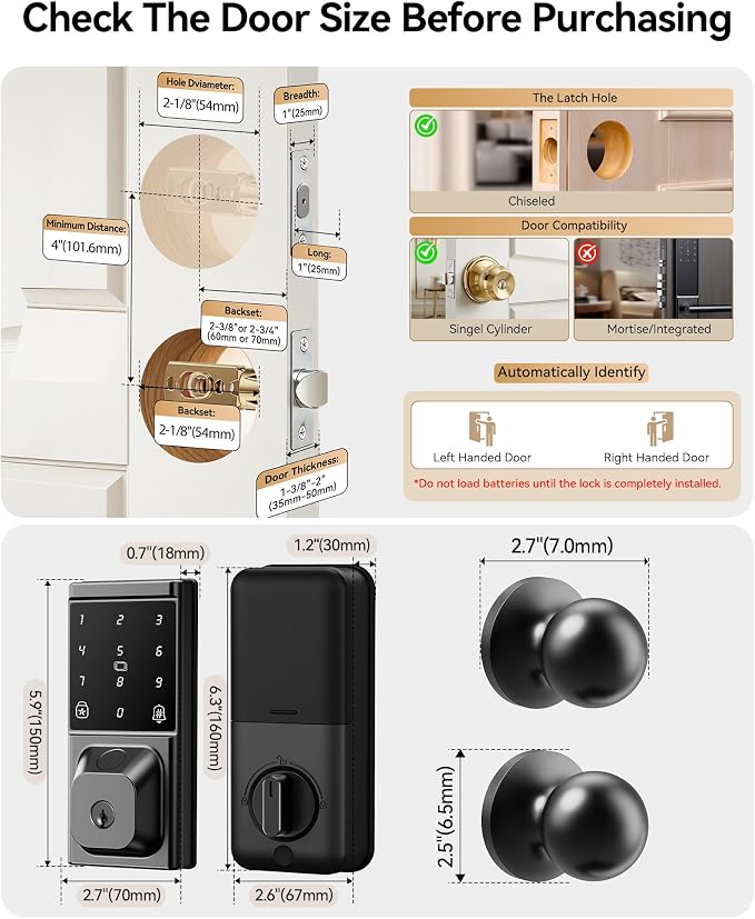 Smart Deadbolt Lock with Knob Handle, Keyless Entry Door Lock Set, Fingerprint - Image 8