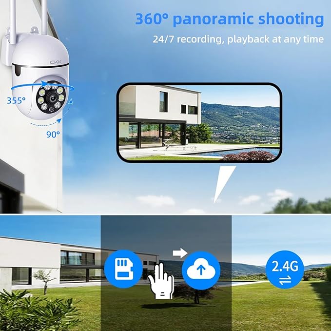 CKK 1080P Security Camera Outdoor Corded Power, 2MP PTZ WiFi Home Camera - Image 7