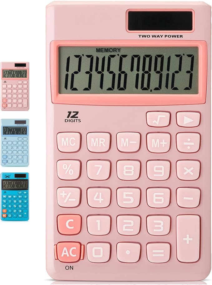 Mr. Pen - Standard Function Solar Calculator, 12 Digits, Light Pink, Pocket Size by MrPen