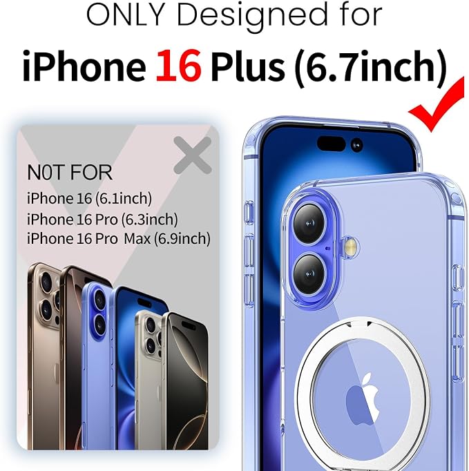 toushion 3 in 1 for iPhone 16 Plus Case Clear Ring Holder | Screen Protector *1 - Image 2