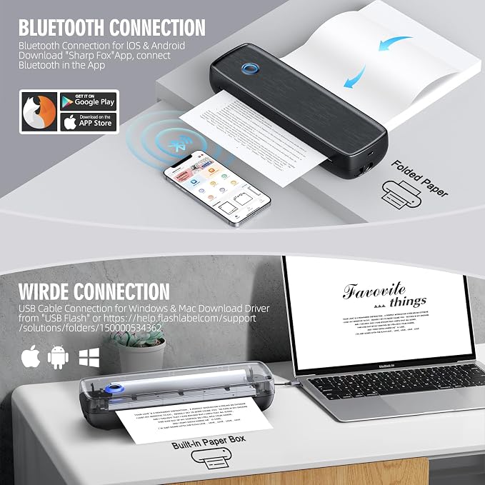 Portable Inkless Printer, Wireless Bluetooth Thermal Printer - Image 2