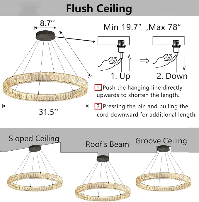 HAIXIANG Modern Crystal Chandelier Dimmable LED Ring Pendant Chandeliers Light - Image 2