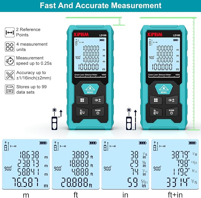 Kiprim Green Laser Distance Meter, 328ft Measuring Tool - Image 5