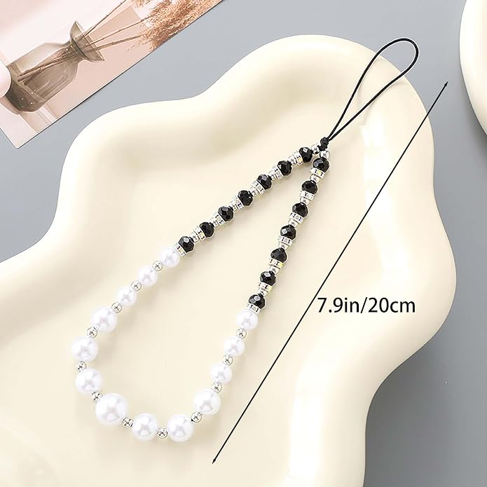 Beaded Phone Charm Lanyard Strap Girly Style Fixed Beads Pearl Lanyards - Image 5