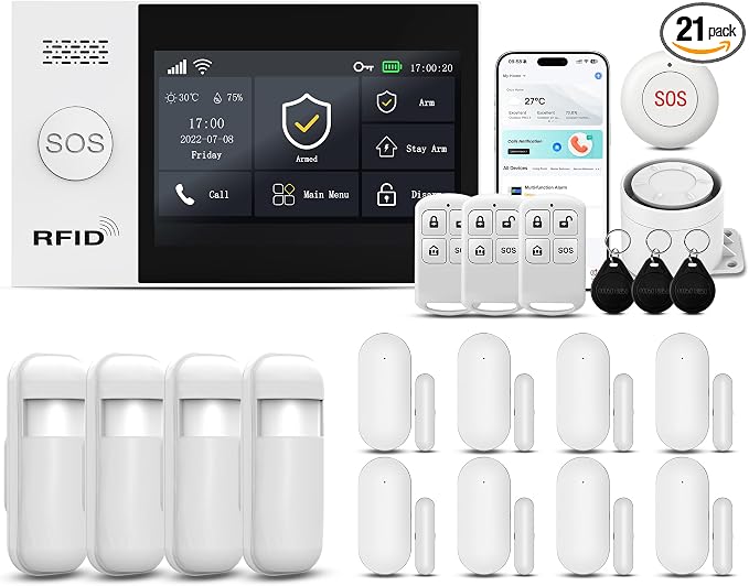 Wireless Home Security System, 4.3in Touch Screen Alarm System, 21Piece WiFi/4G by PGST