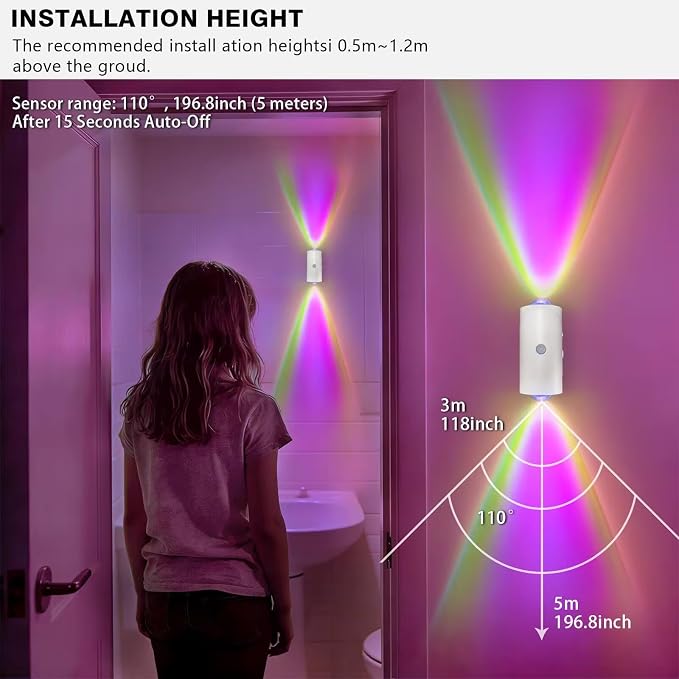 LED Wireless Wall Sconce with Color Changing, Motion Sensor Light Indoor - Image 4