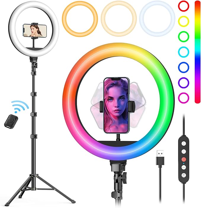 Weilisi 10" Ring Light with Stand 72'' Tall & Phone Holder, 38 Color Modes by Weilisi