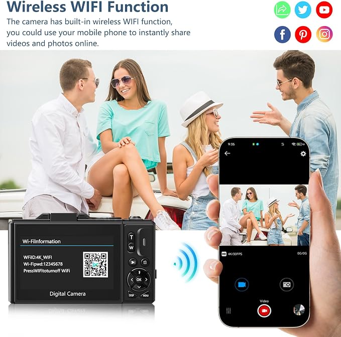 Digital Camera for Photography, 4K Vlogging Camera for YouTube 3" 180° Flip - Image 3