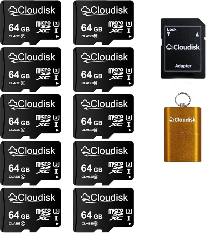 Pack of 10 Micro SD Card 64GB Flash Memory Card C10 A2 U3 Micro SDXC by Cloudisk