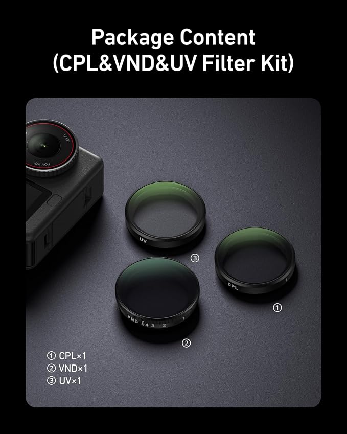 TELESIN Filter Kit for DJI Osmo Action 6 – VND 2–32 Variable ND, CPL UV Lens - Image 9