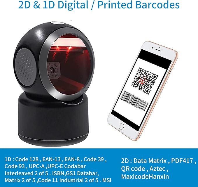2D QR Hands-Free Barcode Scanner Omnidirectional Automatic Sensing Scanning USB - Image 2