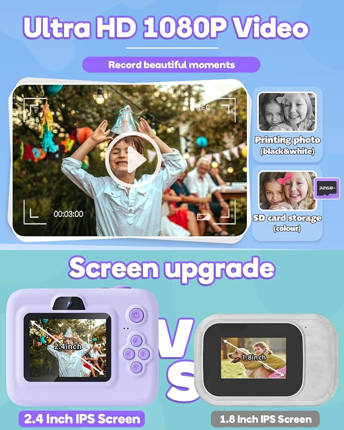 Instant Print Camera for Kids, 2.4 Inch Screen Kids Instant Cameras, Christmas - Image 4