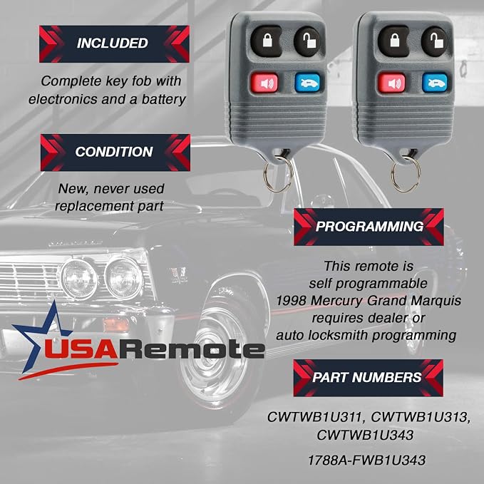 Car Key Fob Keyless Entry Remote fits Ford Crown Victoria/Lincoln Continental - Image 3